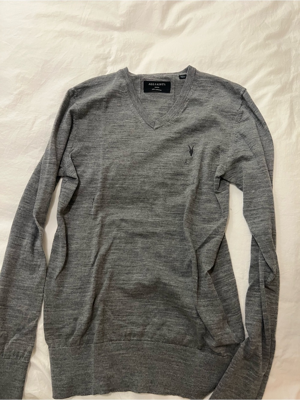 All Saints Grey Men's V-Neck Knit Sweater